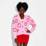 Women's Hearts Graphic Cardigan Sweater Light Pink