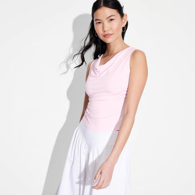 Women's Cowl Neck Tank Top Light Pink