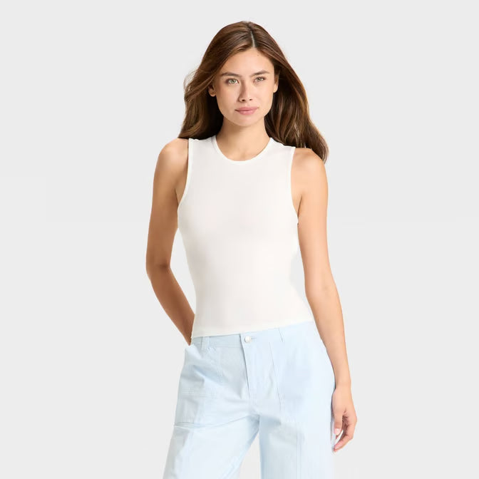 Women's Open Back Ribbed Tank Top White
