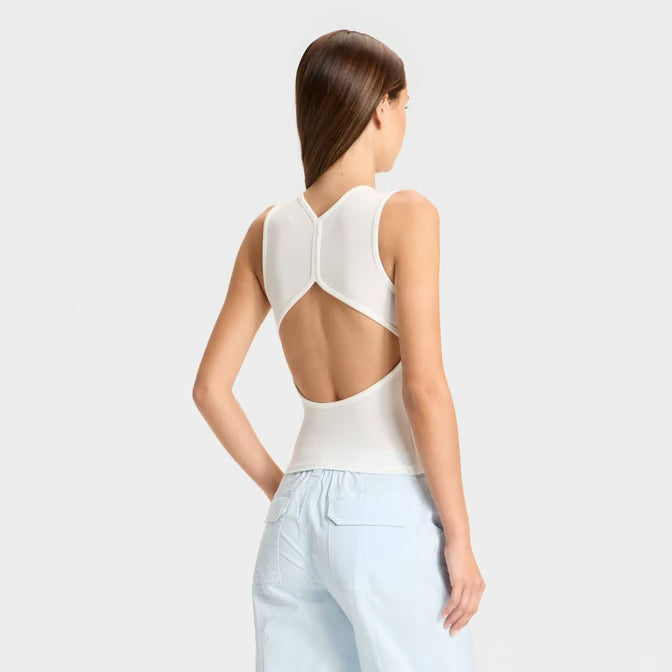 Women's Open Back Ribbed Tank Top White