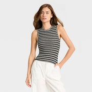 Women's Open Back Black Striped Ribbed Tank Top
