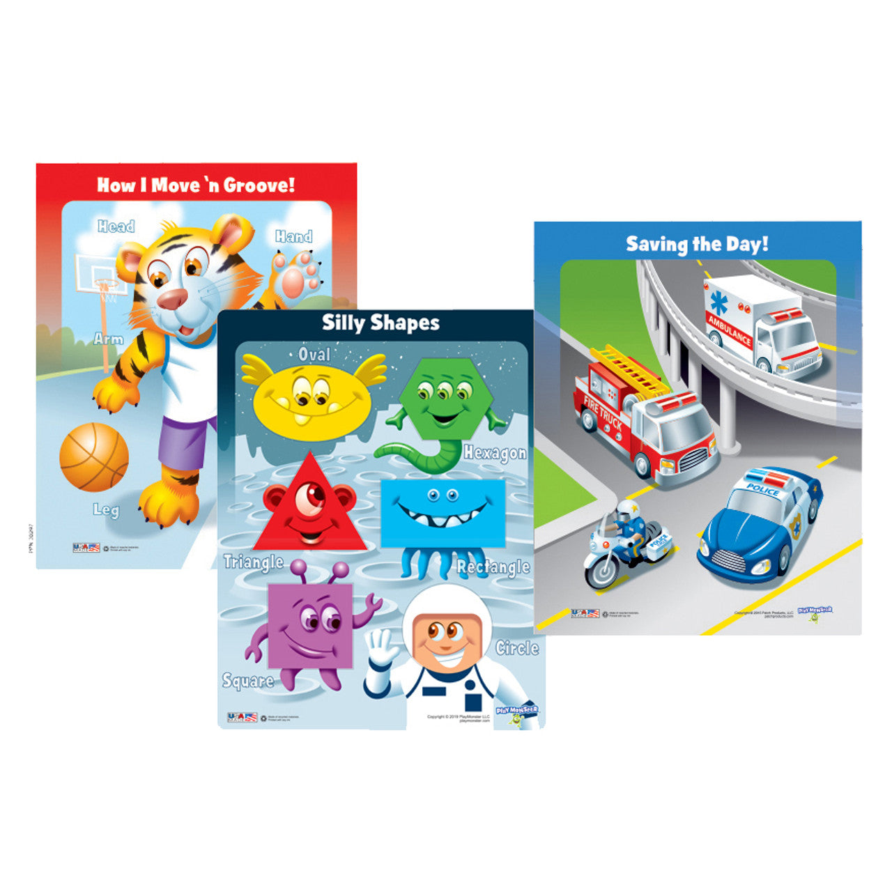 3 Pack Puzzles First Responders, Silly Shapes and A Tiger