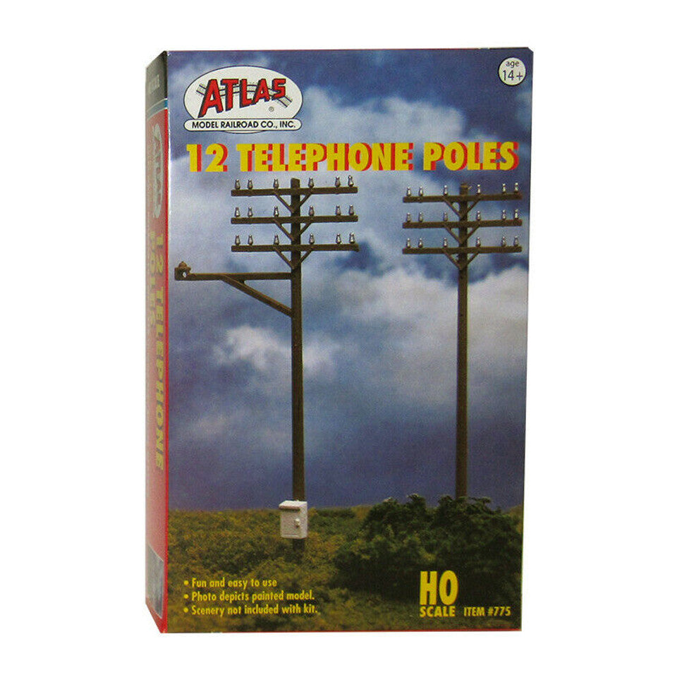 Atlas 775 HO Scale Telephone Poles 12 Pieces