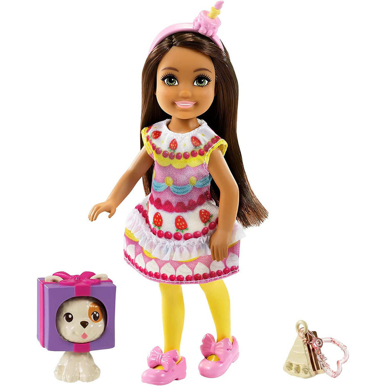 Barbie Club Chelsea Dress-Up Doll in Cake Costume with Pet and Accessories