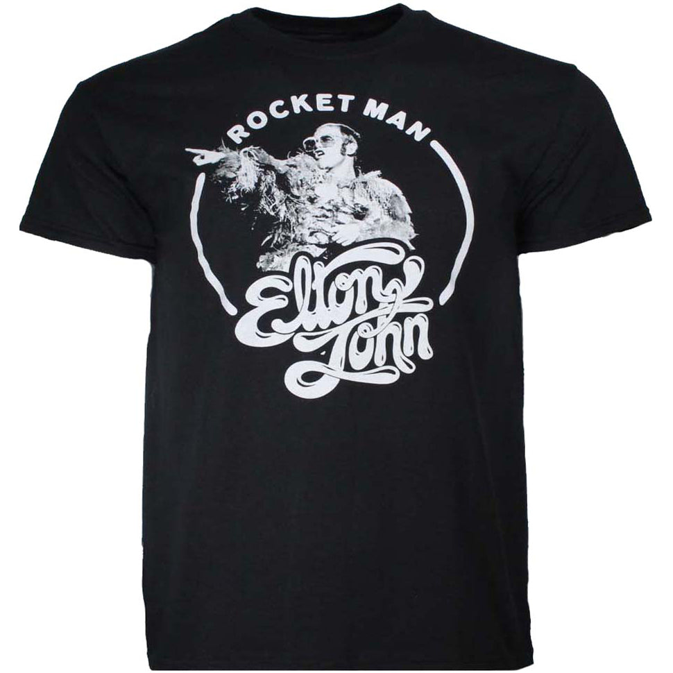 Elton John Rocket Man Circle Black T-Shirt Medium