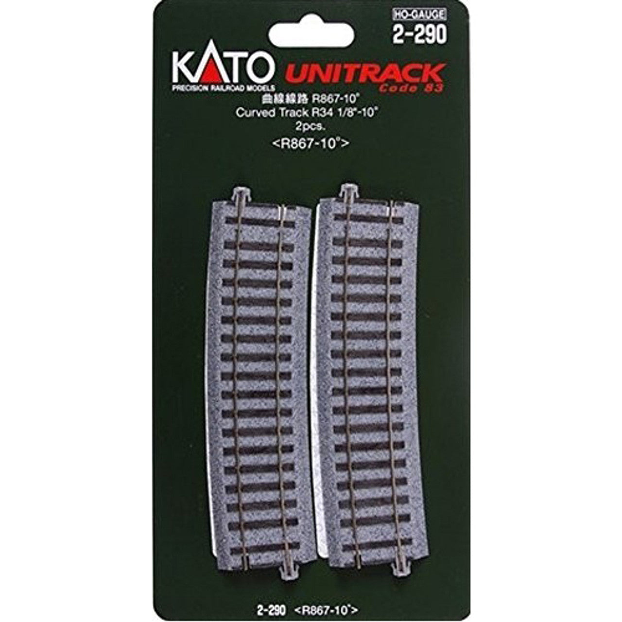 Kato Unitrack HO Scale Curved 10 Degree Track 2-290