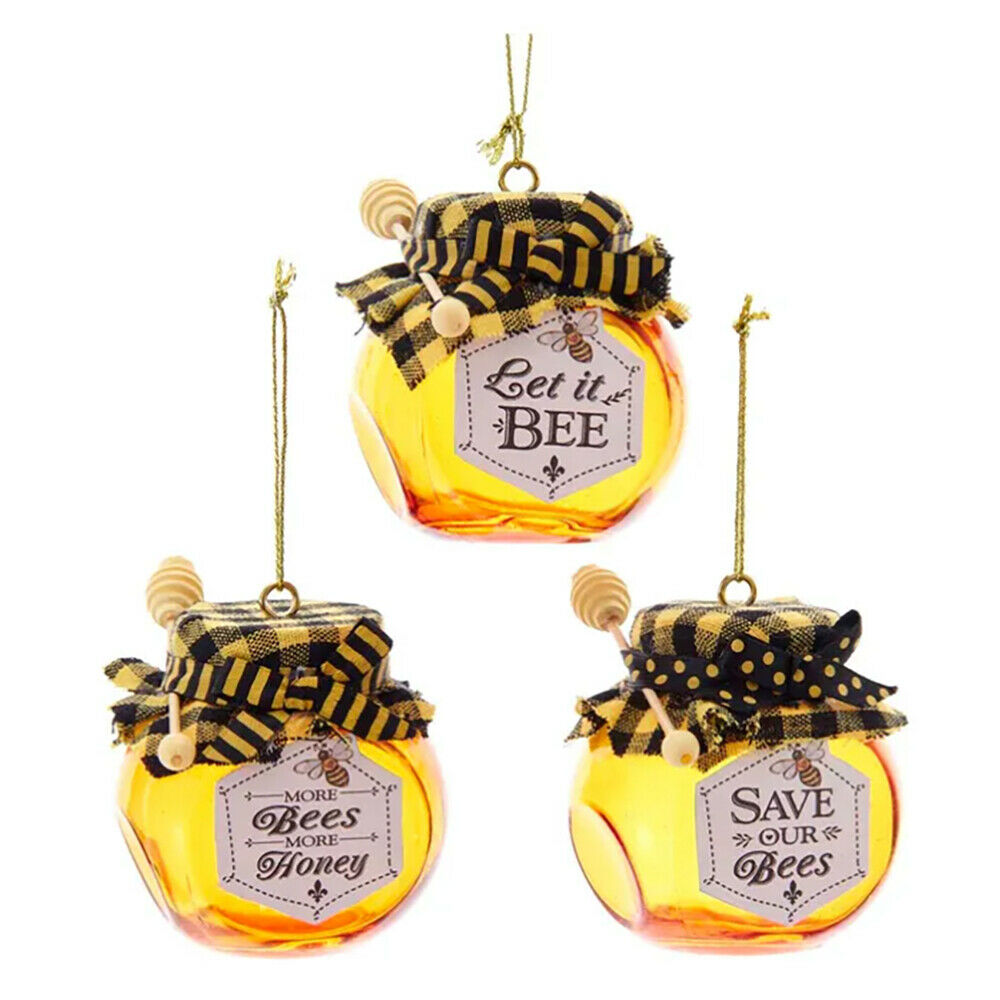 Kurt Adler Glass Honey Jar Christmas Ornament Set of 3