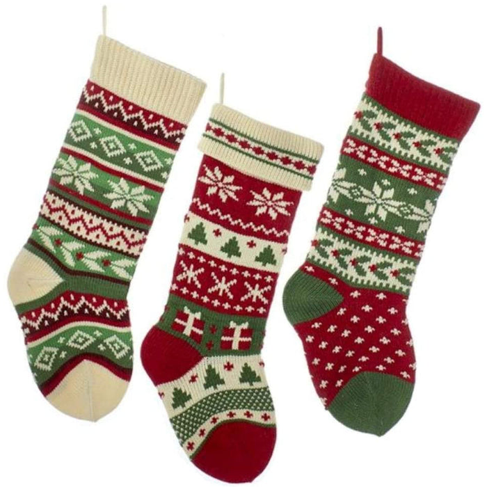 Heavy Knit Snowflake and Christmas Tree Stocking Set 3 Piece B0680