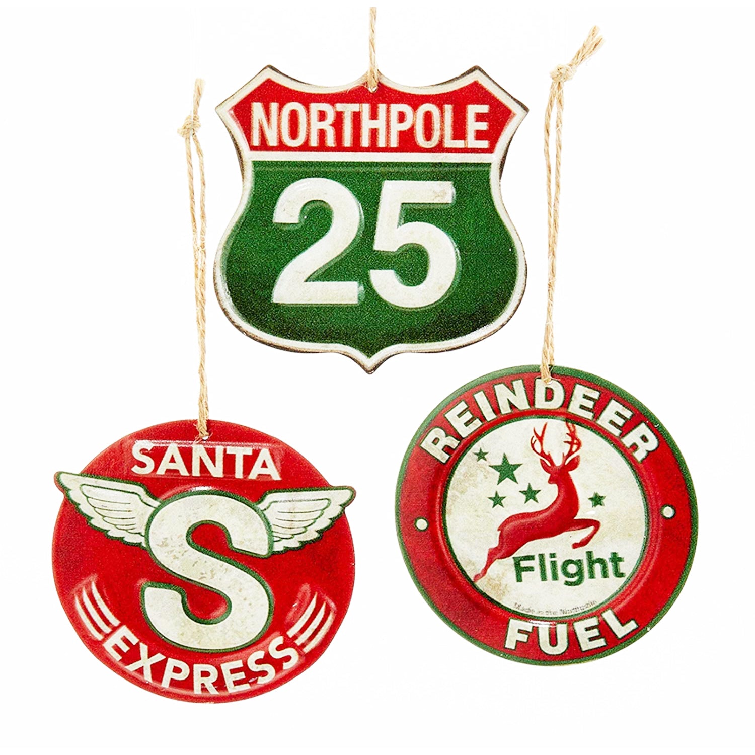 Kurt Adler Vintage Style Metal Signs Ornaments Set of 3