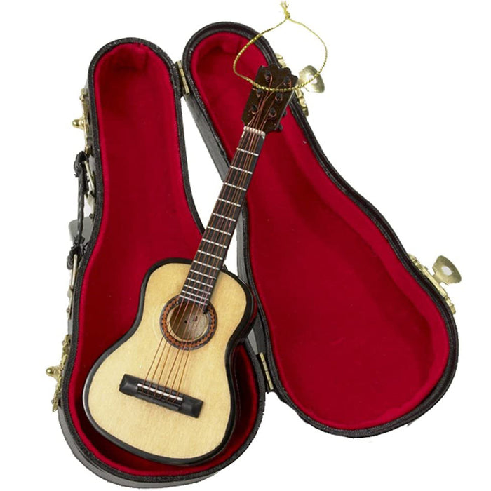 Kurt Adler Wooden Pearlized Guitar Ornament with Case J4544