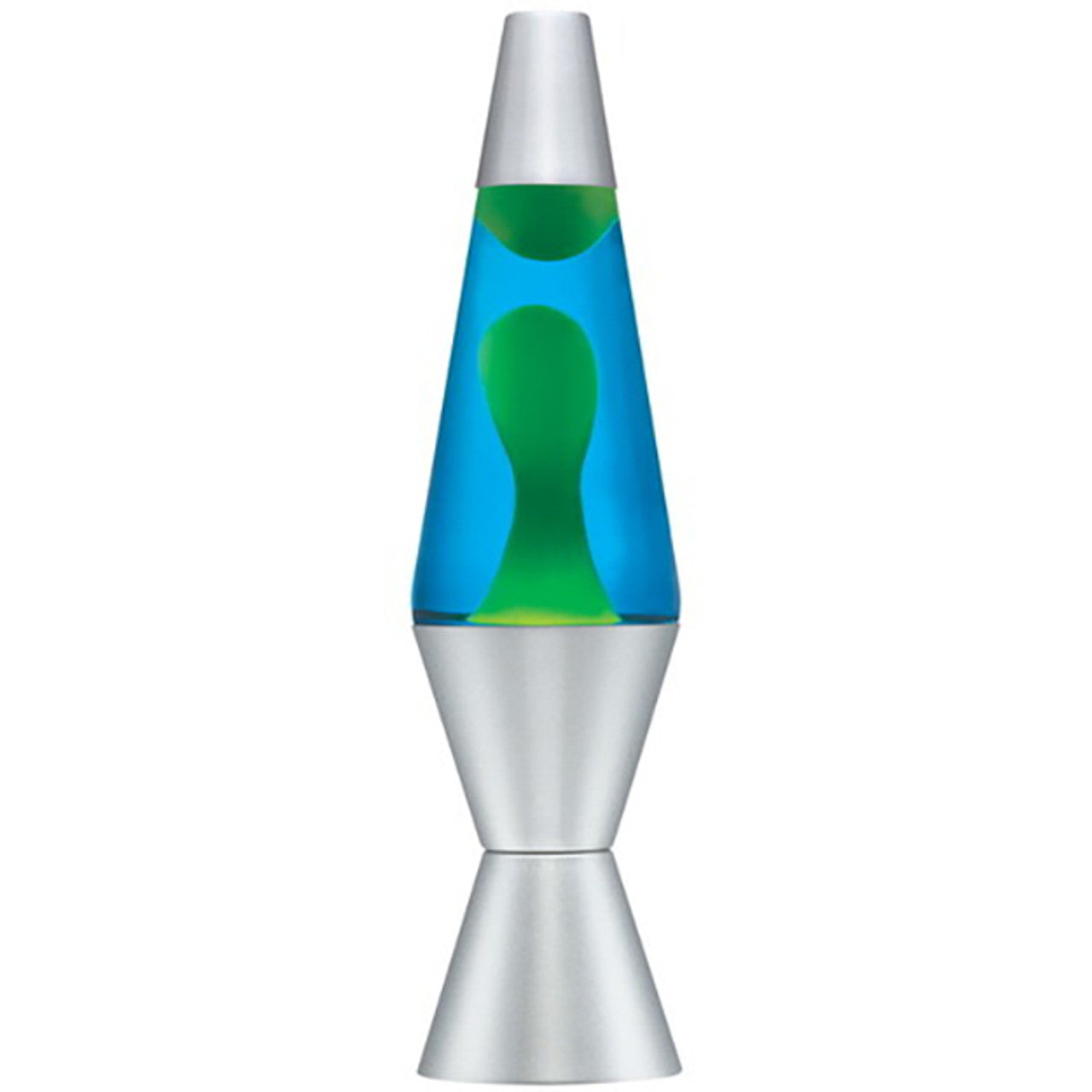 Classic Lava Lamp Silver Base Blue Liquid Yellow Lava