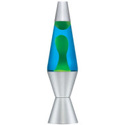 Classic Lava Lamp Silver Base Blue Liquid Yellow Lava