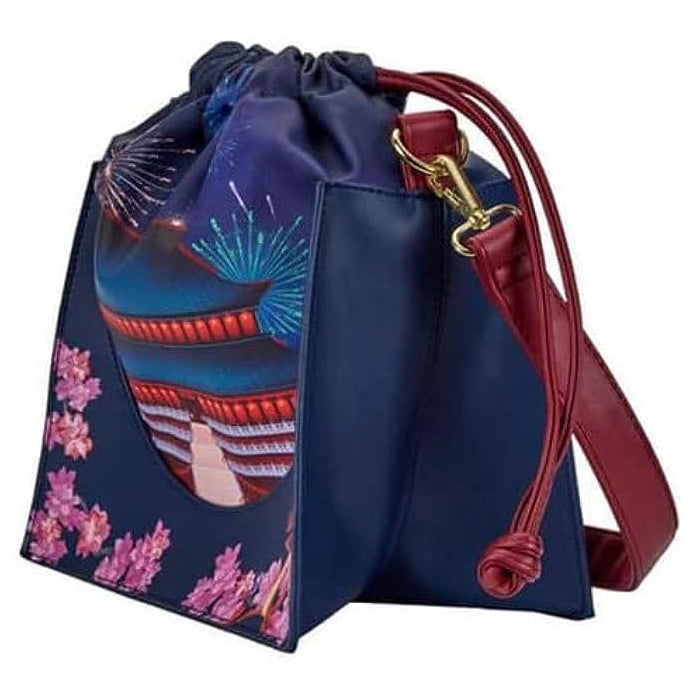 Loungefly Disney Mulan Castle Cinch Sack Crossbody Bag