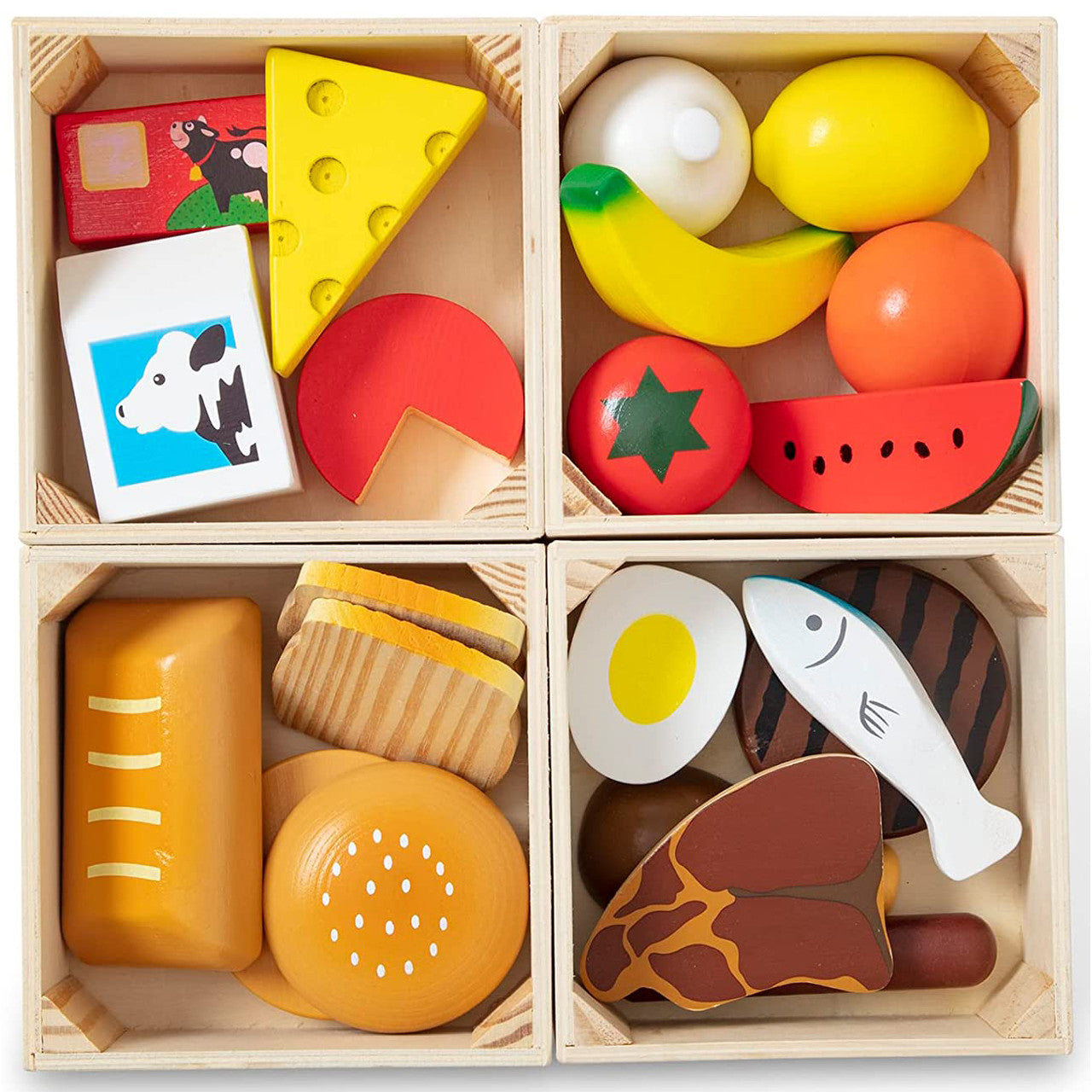Melissa & Doug Food Groups Play Set 21 Wooden Pieces and 4 Crates