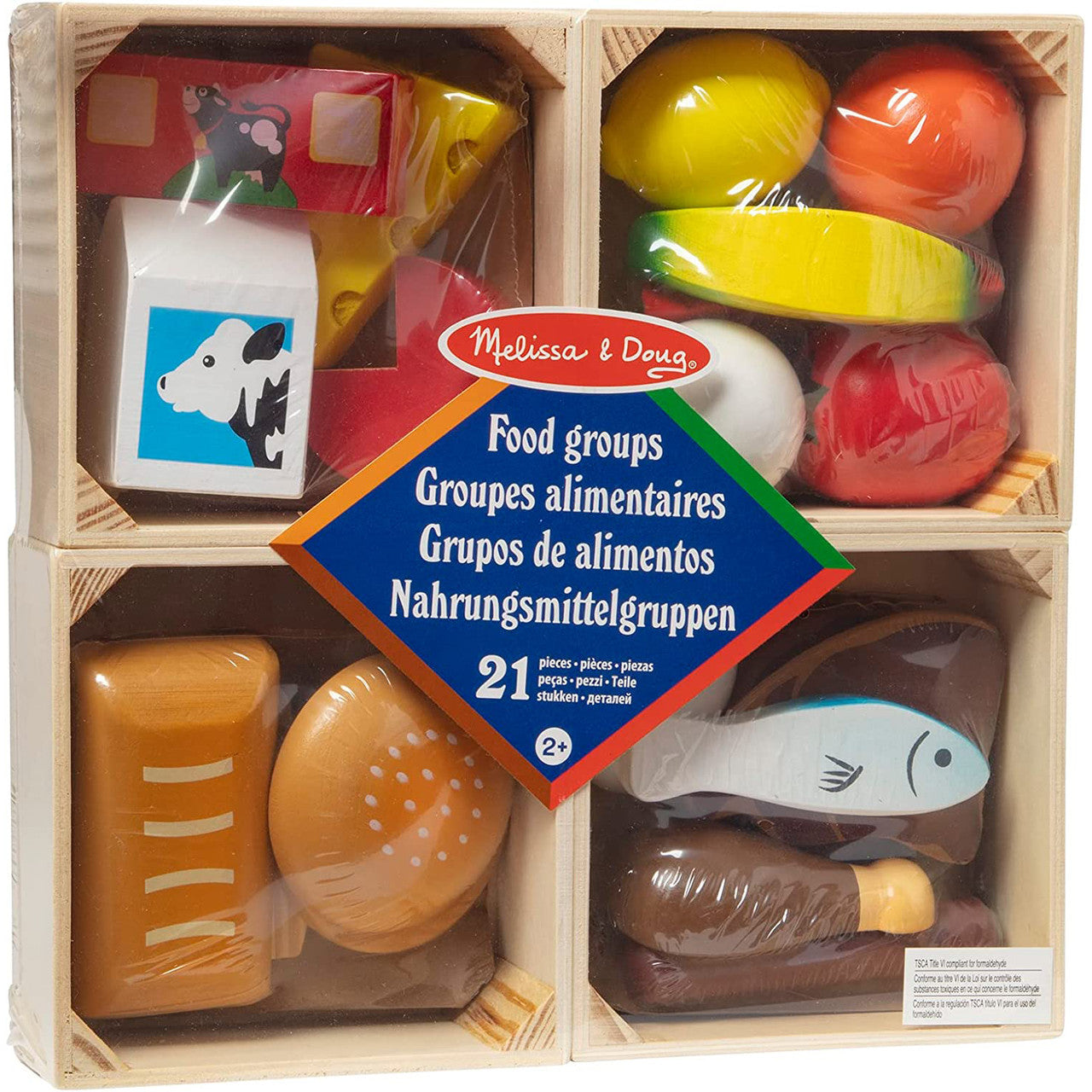 Melissa & Doug Food Groups Play Set 21 Wooden Pieces and 4 Crates