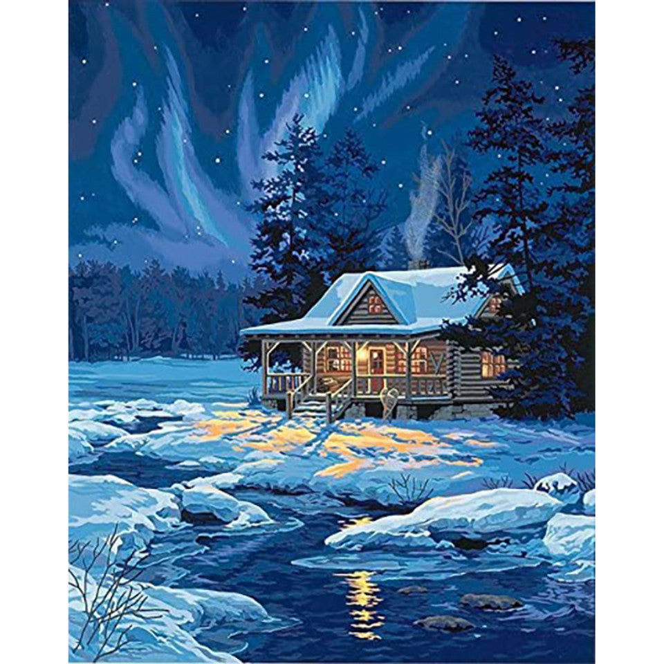 Dimensions Paint Works Moonlit Cabin Paint by Numbers