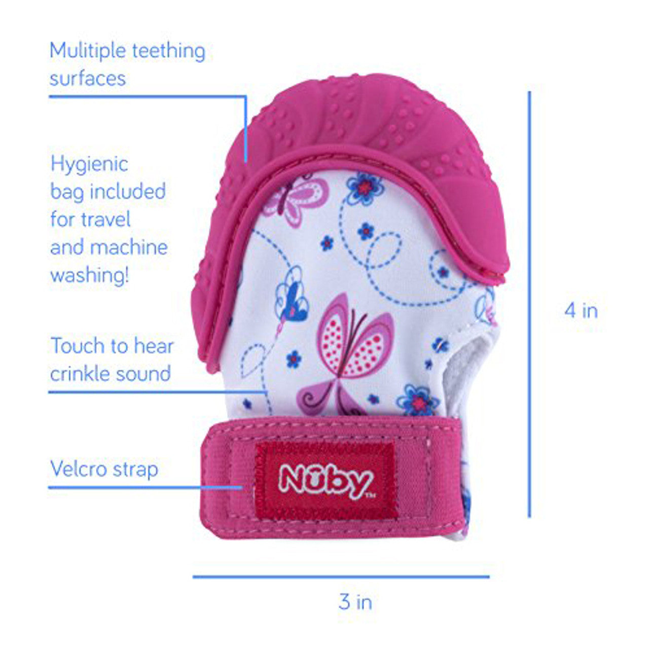 Nuby Happy Hands Pink Teething Mitten