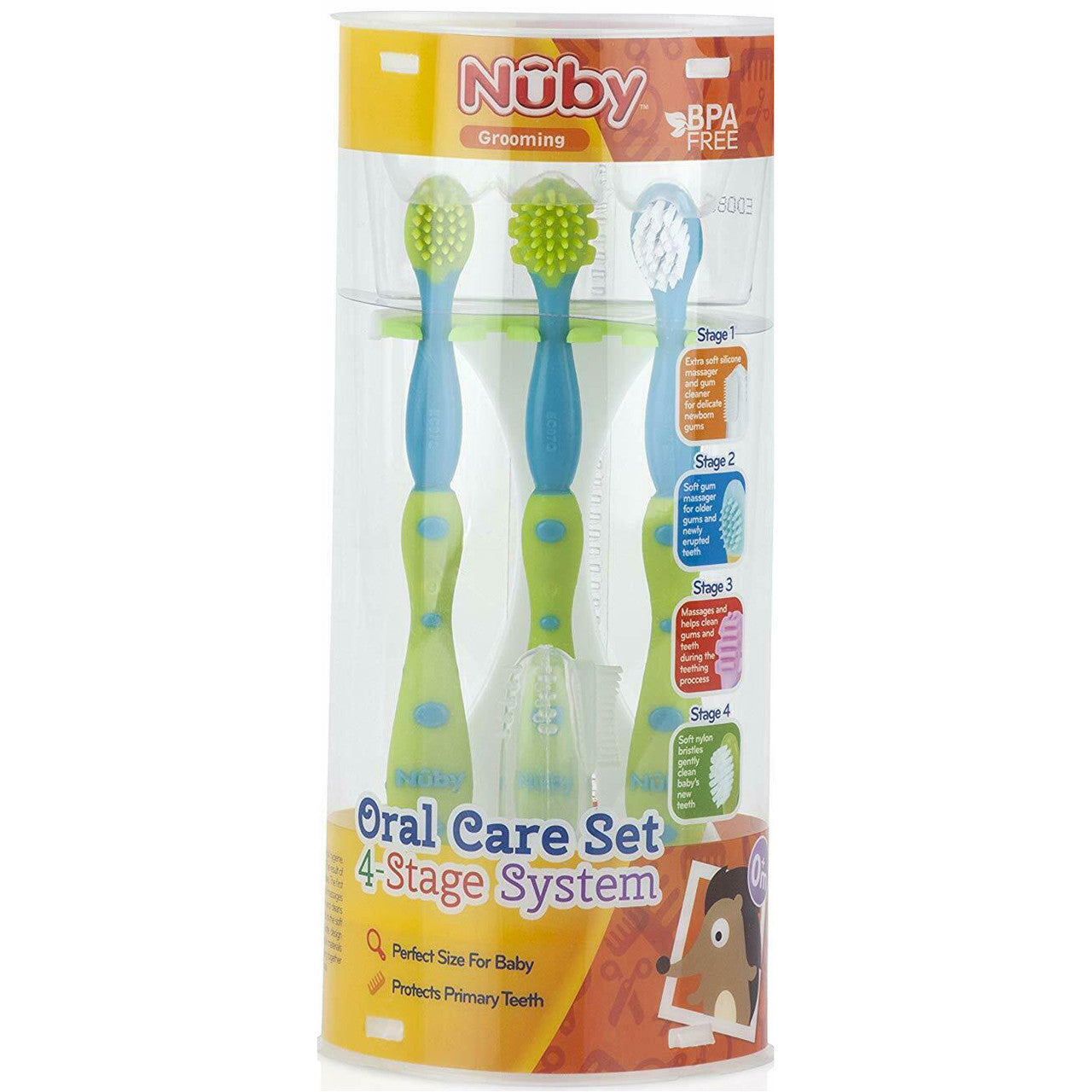 Nuby 4 Stage Oral Care 5 Piece Set Green and Blue Set