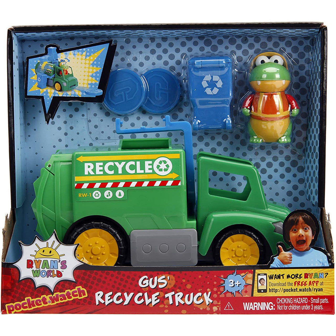 Ryan's World Recycling Truck with Gus The Gummy Gator Figure