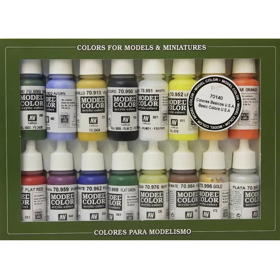 Vallejo Basic Colors Model Paint Set 16 Piece 70140