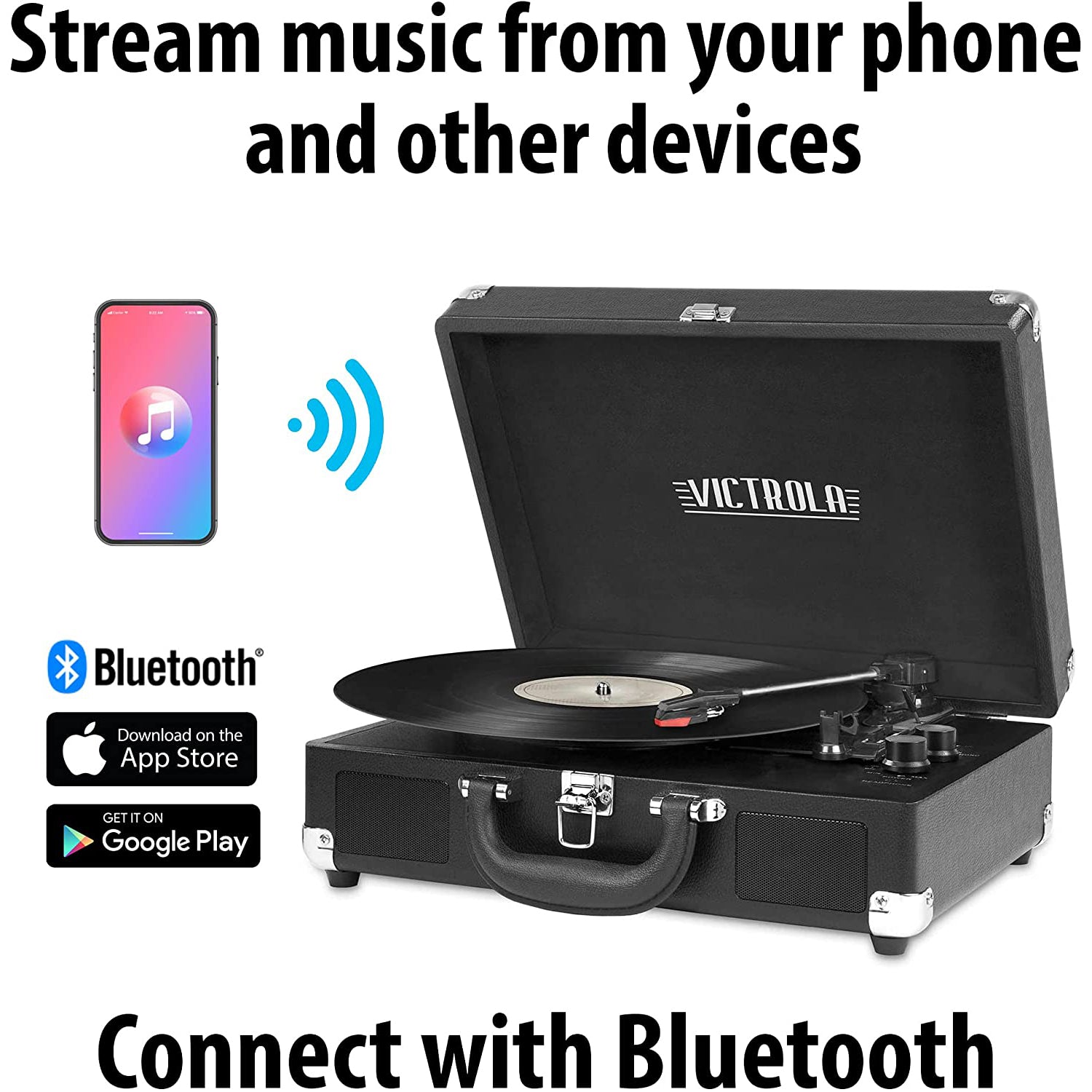Victrola Bluetooth Suitcase Turntable 3 Speed Black