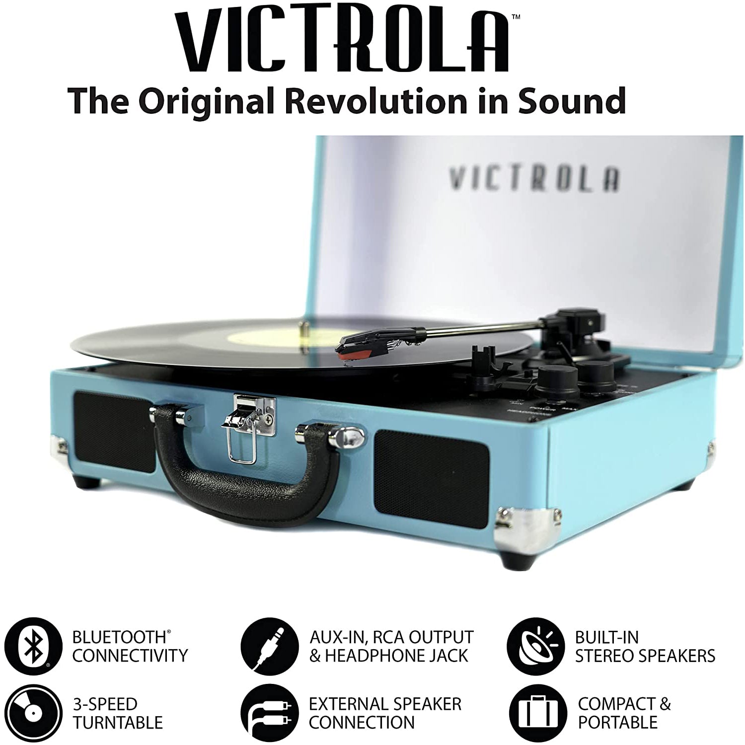 Victrola Bluetooth Suitcase Turntable 3 Speed Turquoise