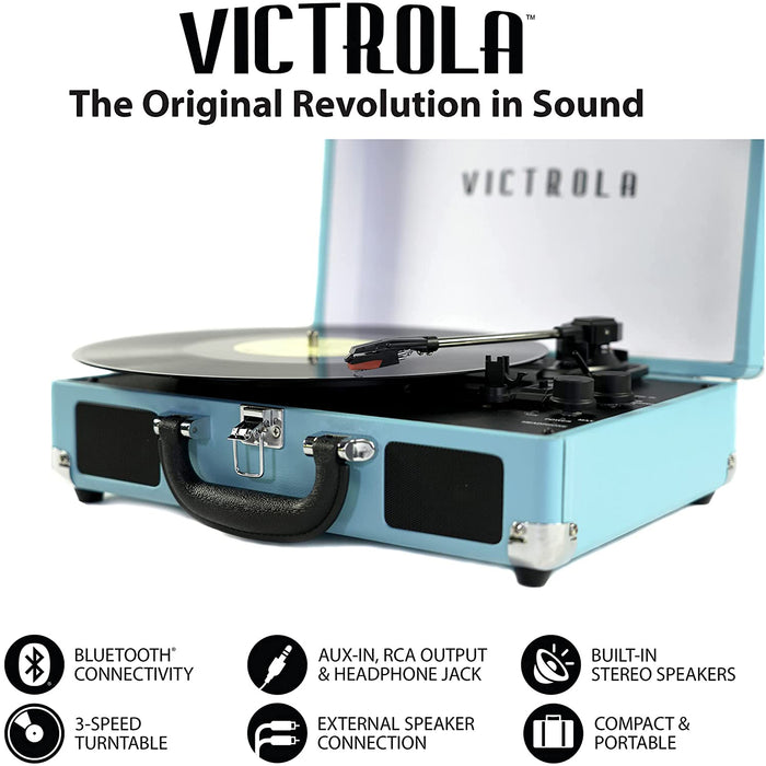 Victrola Bluetooth Suitcase Turntable 3 Speed Turquoise